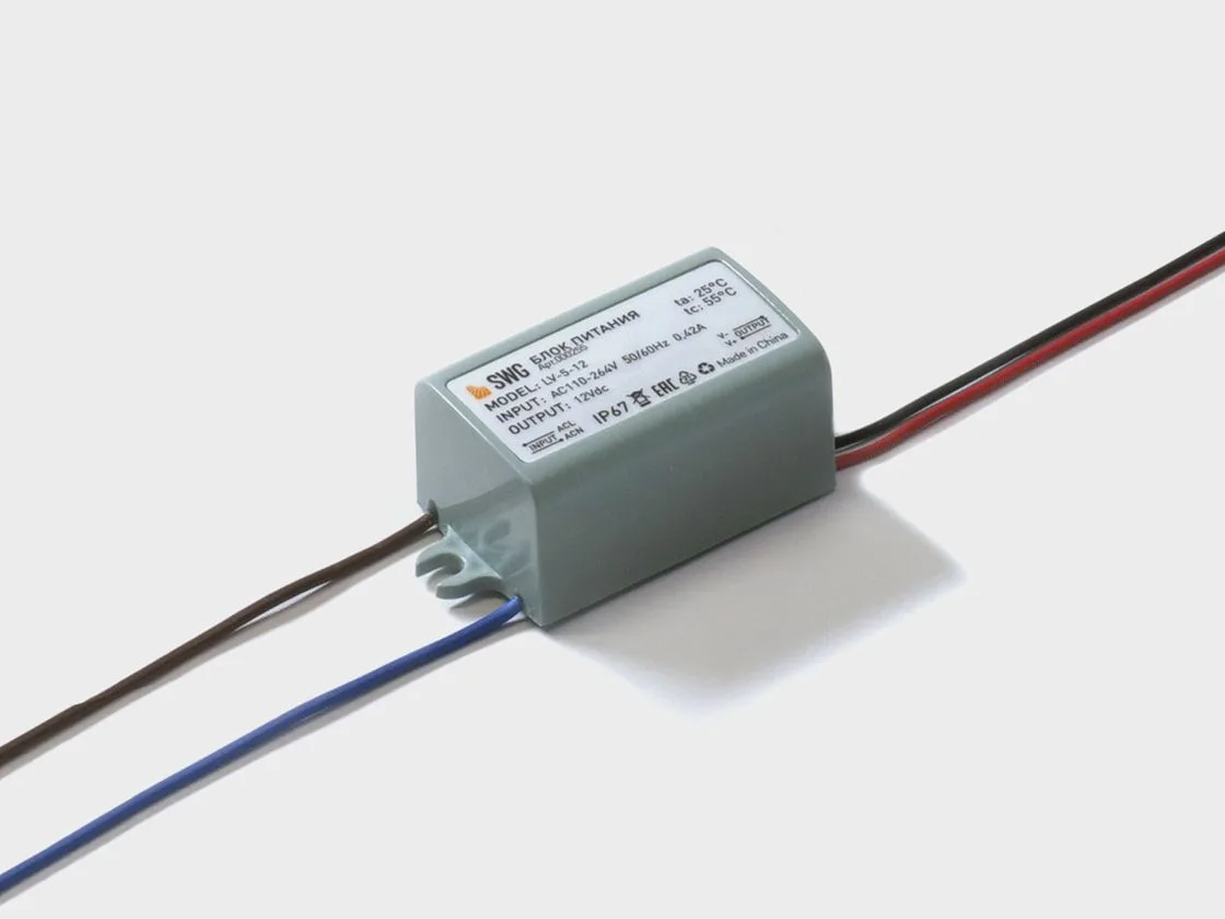 SWG Блок питания для светодиодных лент IP 67 пластик 5 W, 12V, LV-5-12 SWG Блок питания для светодиодных лент IP 67 пластик 5 W, 12V, LV-5-12